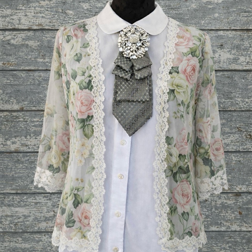 BIG BLING Necktie Necklace with Rhinestone Brooch and Chain OOAK - WOWSERS! - Picture 9 of 10